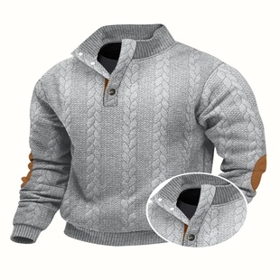 Men's Casual Knitted Jacquard Sweaters Autumn Button Stand