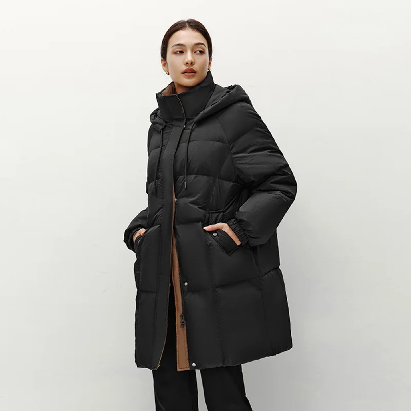 Semir Down Jacket Women Long Length Hooded Black Coat 2025