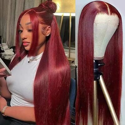 Burgundy 13x4 HD Lace Frontal Human Hair Wig Straight Red 13