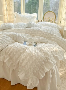 Korean Princess Style Lace Ruffles Bedding Set Skin-friendl