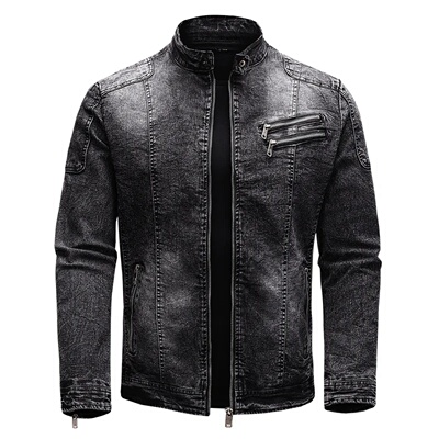 ABOORUN Fleece Denim Jacket Men Streetwear Motorcycle Biker