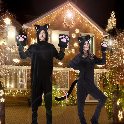 5Pcs Sets Cat Paw Gloves Winter Cute Cartoon Girl Open Fing