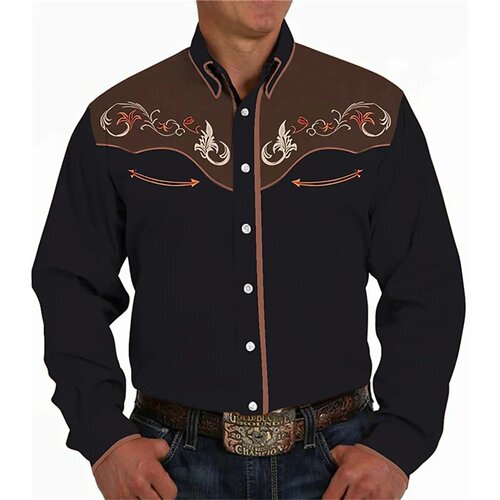 Mens Long Sleeve Shirt Western Cowboy Denim Hawaiian Shirts