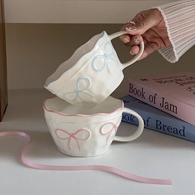 1Pc Bow Ceramic Mug, Exquisite and Simple Bow Large Capacit