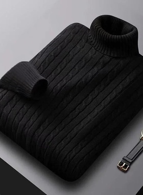 2025 New Men's High Neck Sweater Solid Color Pullover Knitt