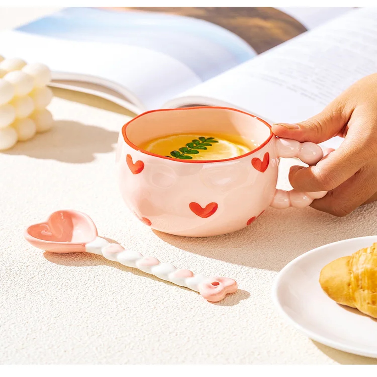 Cute Ceramic Mugs Cloud Heart Pattern Coffee Cups Flower Mi