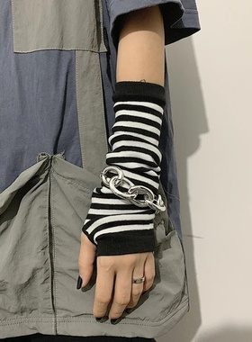Black Punk Long Fingerless Gloves Cuff for Women Men Outdoo