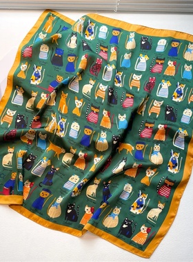 2025 Silk Shawl Print Headscarf Cat Hair Wrap Neckerchief F