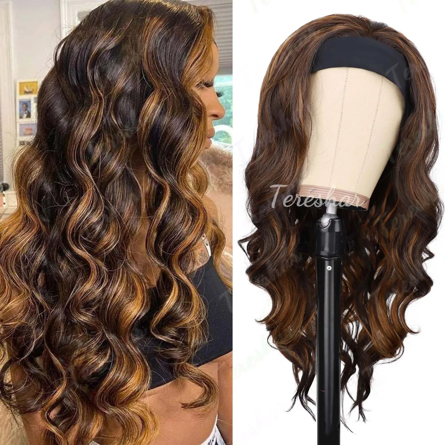 Synthetic Long Wavy Headband Wig for Women Headband Wigs Put