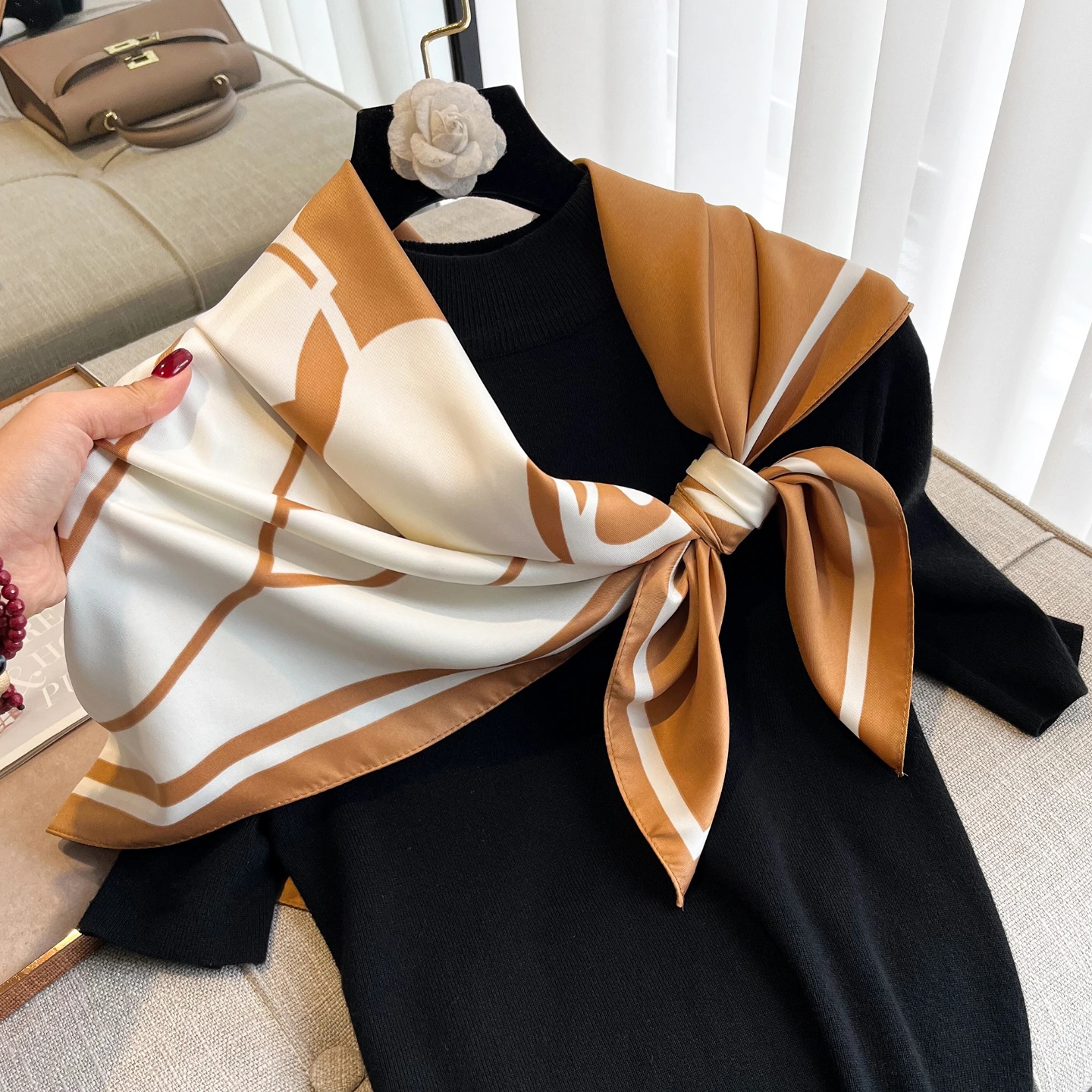 New Fashion Luxury Printing 90*90CM Women Scarf Satin Twill