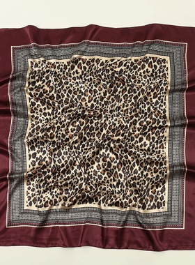 90cm Leopard Print Square Scarf Satin Silk Headband Muslim
