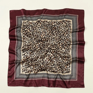 90cm Leopard Print Square Scarf Satin Silk Headband Muslim