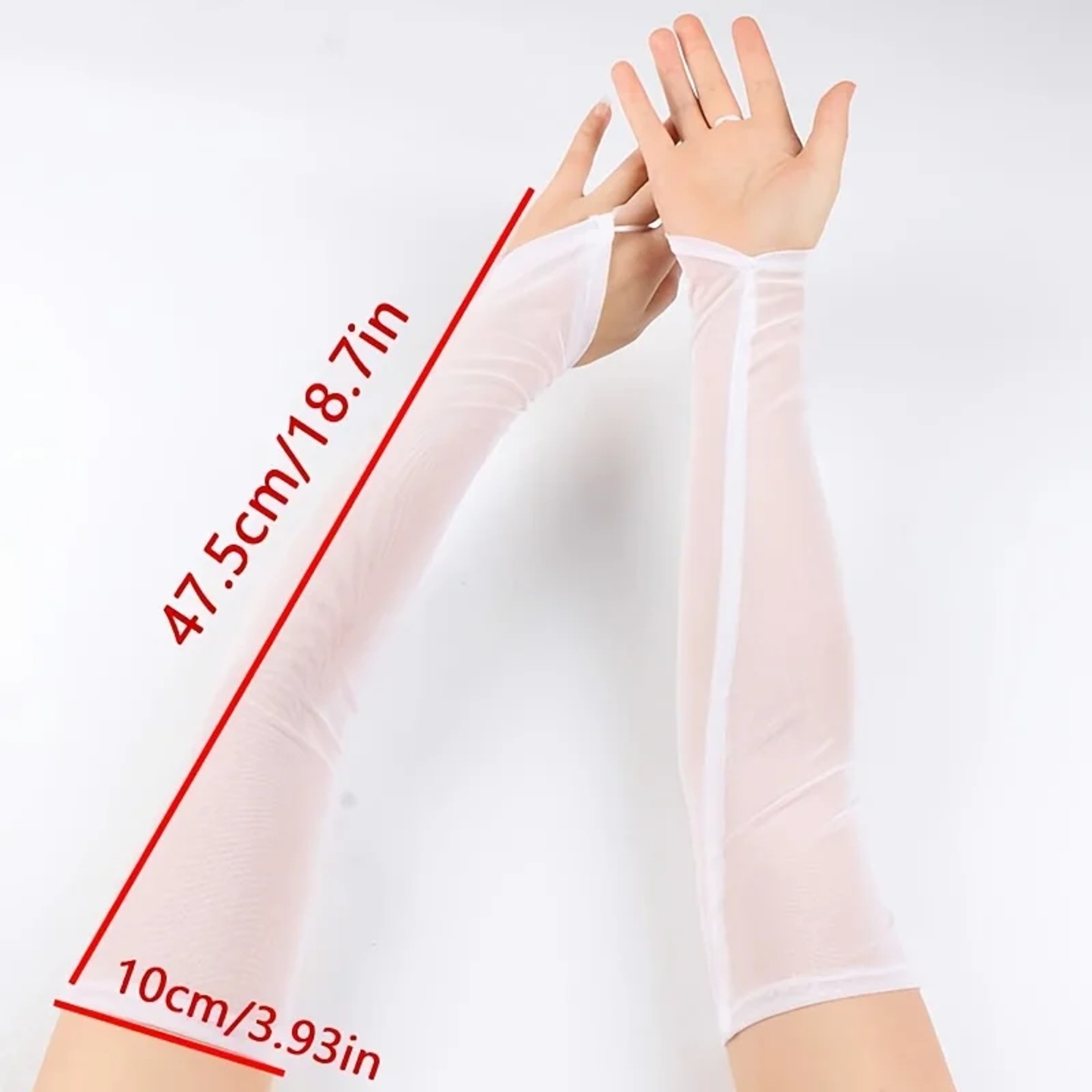 A pair of ladies' elastic mesh breathable long gloves, fing