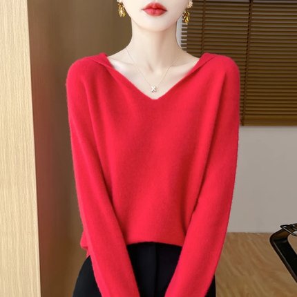 Women Autumn Winter Clothing Hooded Collar Pullover 100% Me