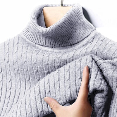 Autumn Men's Ribbed Turtleneck Sweater Warm Fitted Knitted