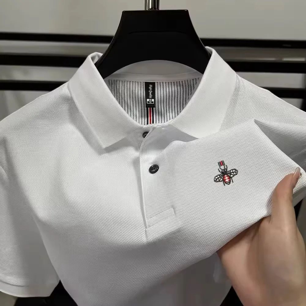 Luxury brand short sleeve polo shirt men's fashion bee embro