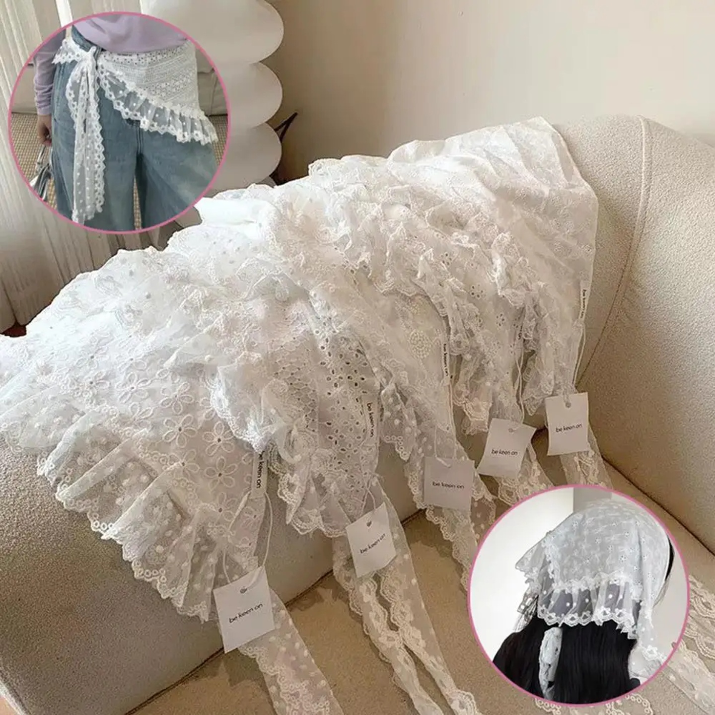 New Hollow Lace Scarf Retro Triangle Headscarf Embroidered