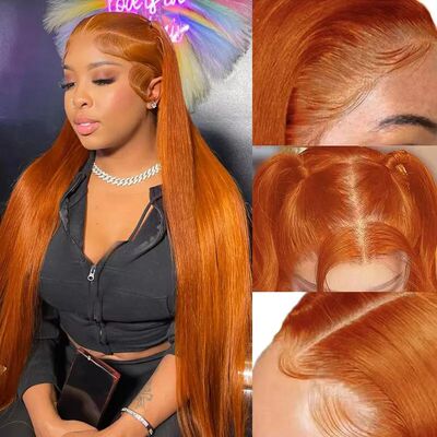 34 Inch Orange Ginger Lace Front Wigs Human Hair For Women S