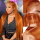 For Ginger Wigs Human Front Orange Lace Women Hair Inch