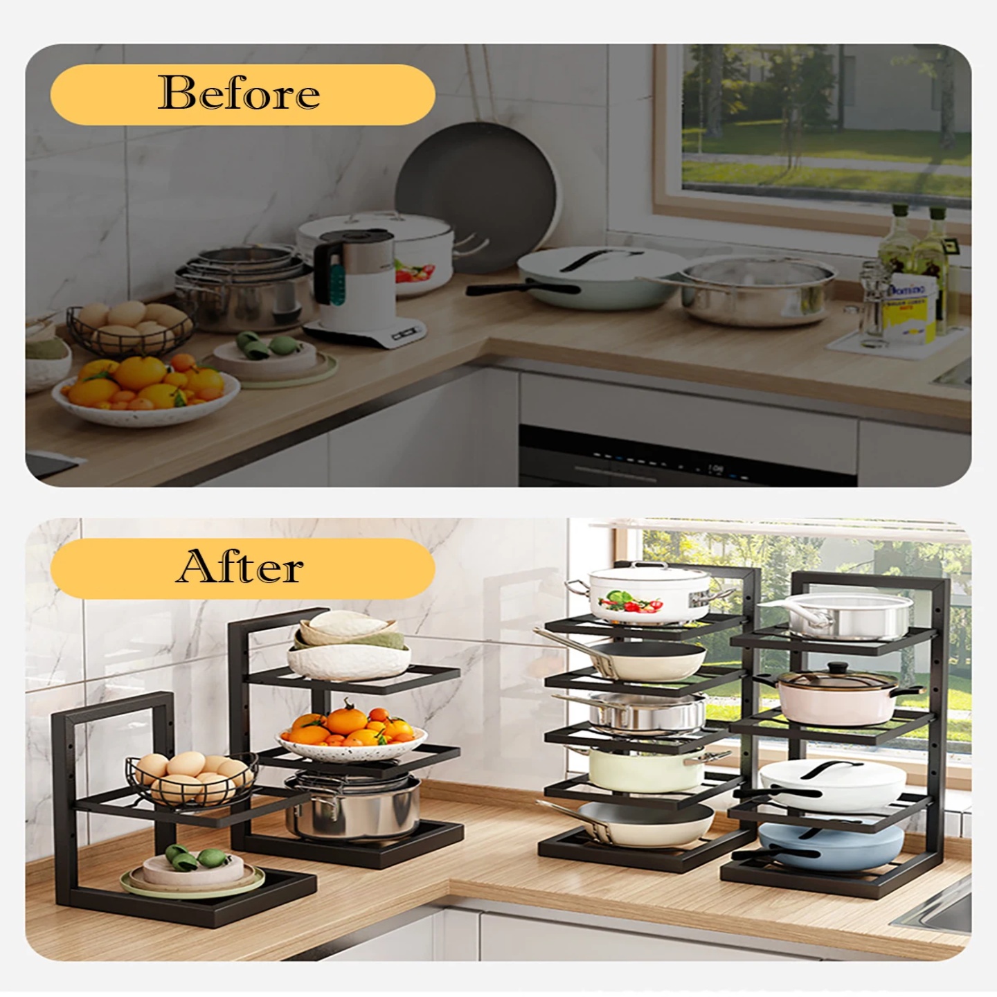 Adjustable Pot Rack Organizer, Kitchen Stainless Steel Pot