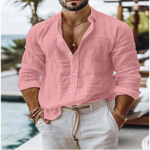 Men's cotton Linen Shirt Button Up  Summer Shirt Beach Shir