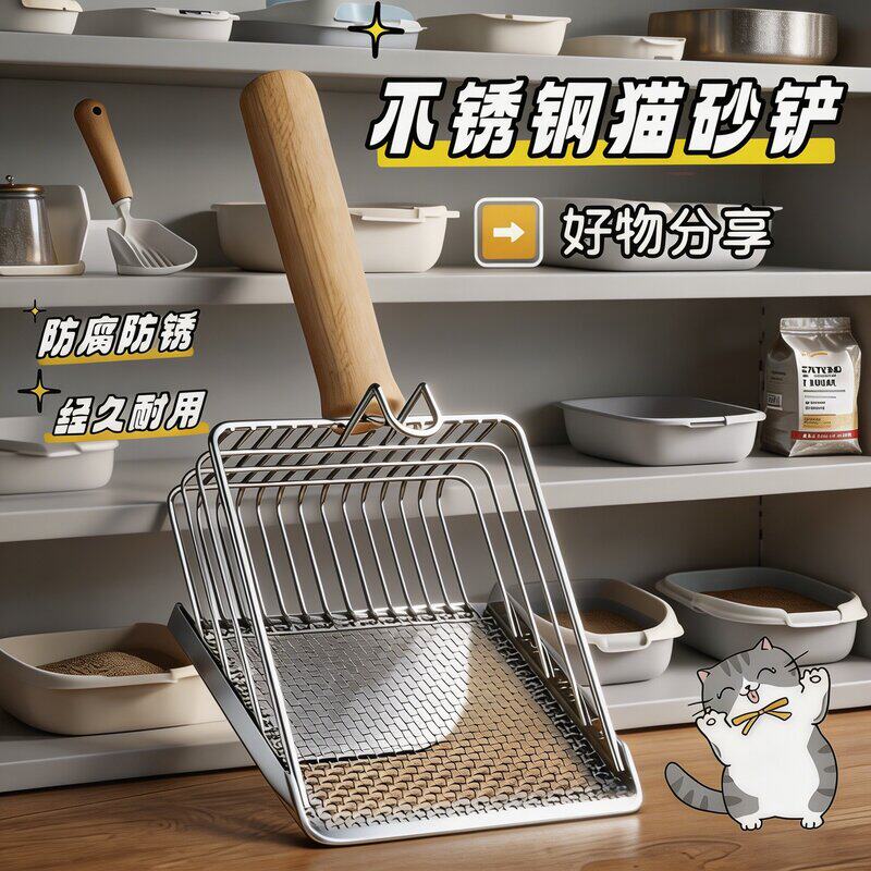 猫砂铲细孔不锈钢专用铲子猫咪猫屎豆腐砂大号金属二合一矿砂神器