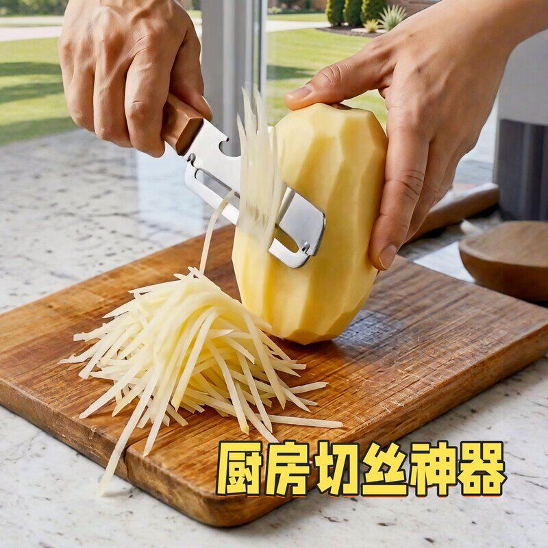 切丝二合一多功能削皮刀家用厨房加厚切水果切葱神器不锈钢防伤手