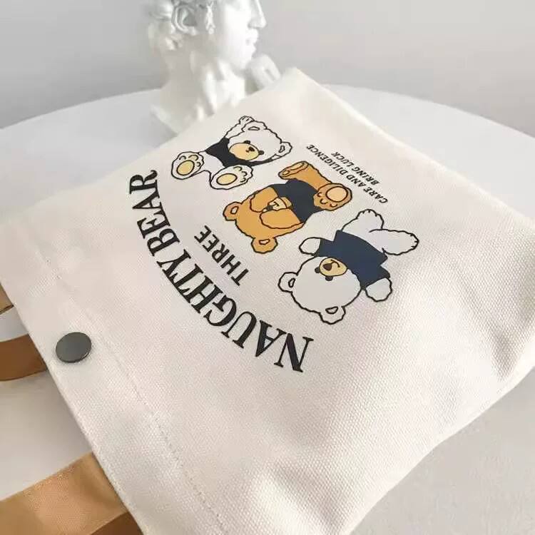 小熊帆布包女学生便携上班帆布兜手提包手拎便当帆布袋印花学生包