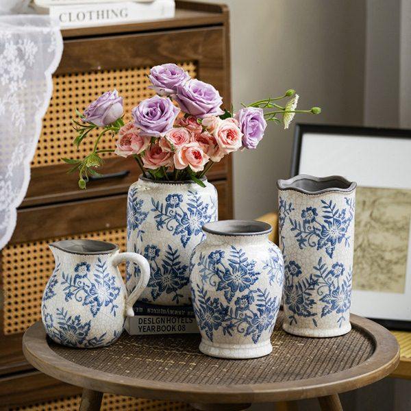 新中式感青花瓷复古花陶瓷冰裂纹插花器客厅玄关装饰品摆件芸,家居饰品,花瓶,淘宝优惠券,粉丝福利购,淘宝优惠卷