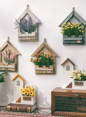 06YM田园花墙面装饰挂件家居壁挂花篮花器客厅卧室墙壁假花挂