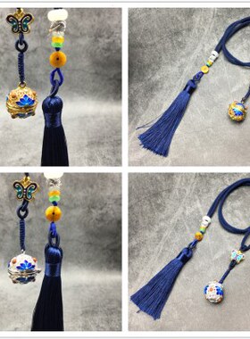 古风流苏项链吊坠腰间挂件保色景泰蓝香囊球蓝色流苏汉服配饰
