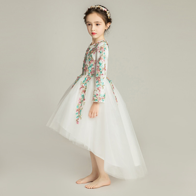 儿童公主裙女童花童婚纱蓬蓬纱长袖加厚加绒晚礼服钢琴表演服高端