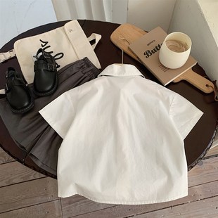 薄款 儿童夏季 套装 白衬衣男女童学院风衬衫 班服中小童上衣宝宝短袖