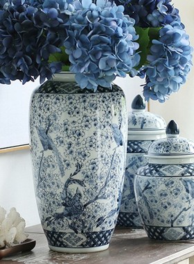 喜上眉梢景德镇陶瓷花新中式青花瓷客厅装饰插花瓷器复古摆件