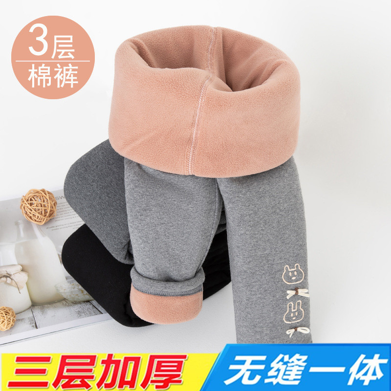 儿童棉裤冬季男女童三层加绒加厚裤子