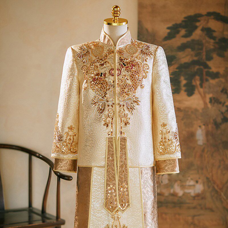 男士秀禾服2024新款中式接亲礼服唐装结婚男装龙凤褂大码婚服秀和