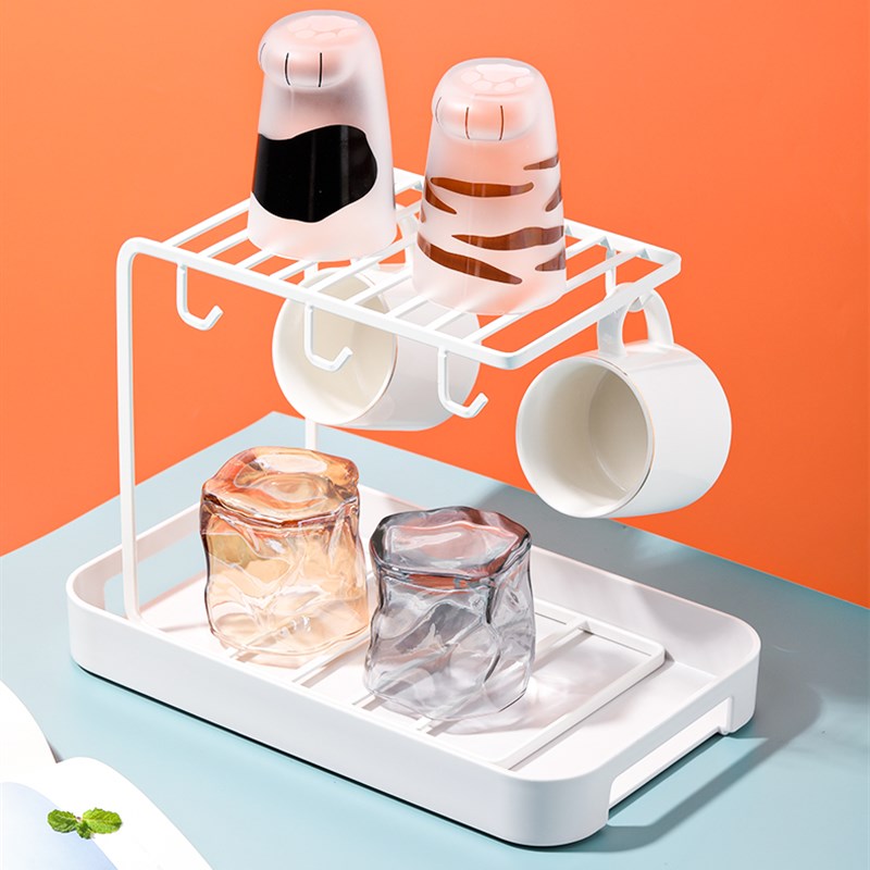 铁艺C形水收纳杯架带手柄马克杯置物架沥水架双层杯子整理架 4628