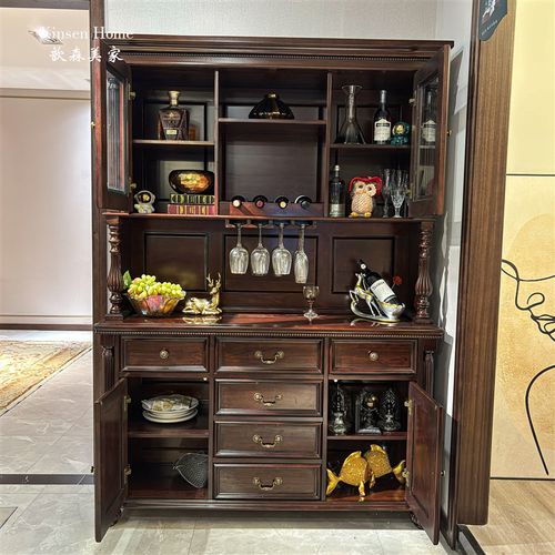 美式实木两门酒柜红樱桃木餐边柜储物柜客厅靠墙餐厅组合收纳碗柜