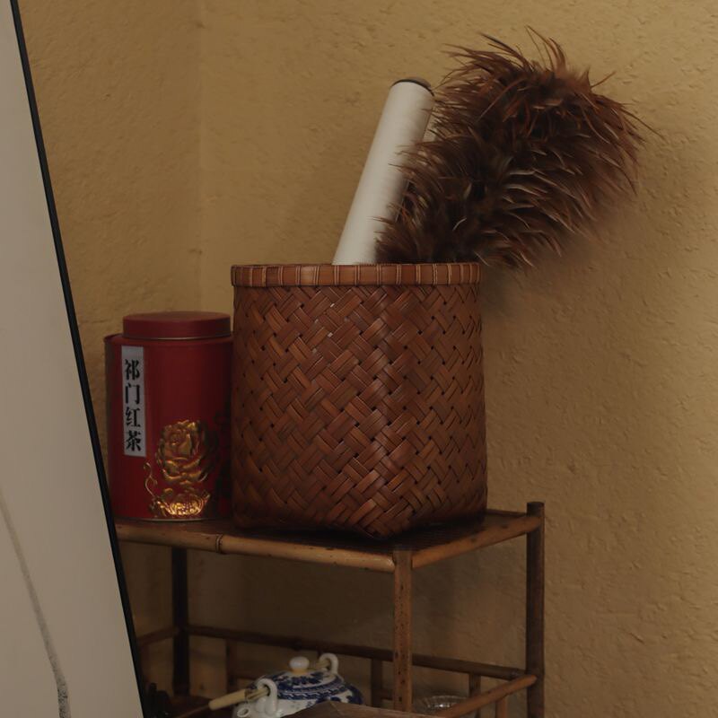 实用创意手工竹制竹编筐家用复古书报卷轴桌面收纳篮杂物筐编织篓,特色手工艺,竹编/竹雕,淘宝优惠券,粉丝福利购,淘宝优惠卷