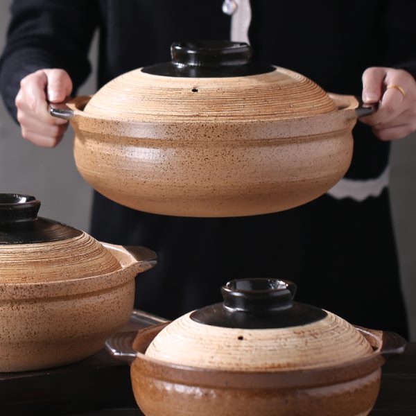 日式陶土复古耐高温浅口商用砂锅煲仔饭浅锅家用广式煲汤沙锅石锅