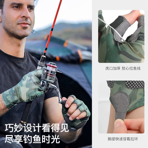 加厚防晒户外垂钓口虎半指防滑运动手套刺防装备钓鱼手套冰丝透气
