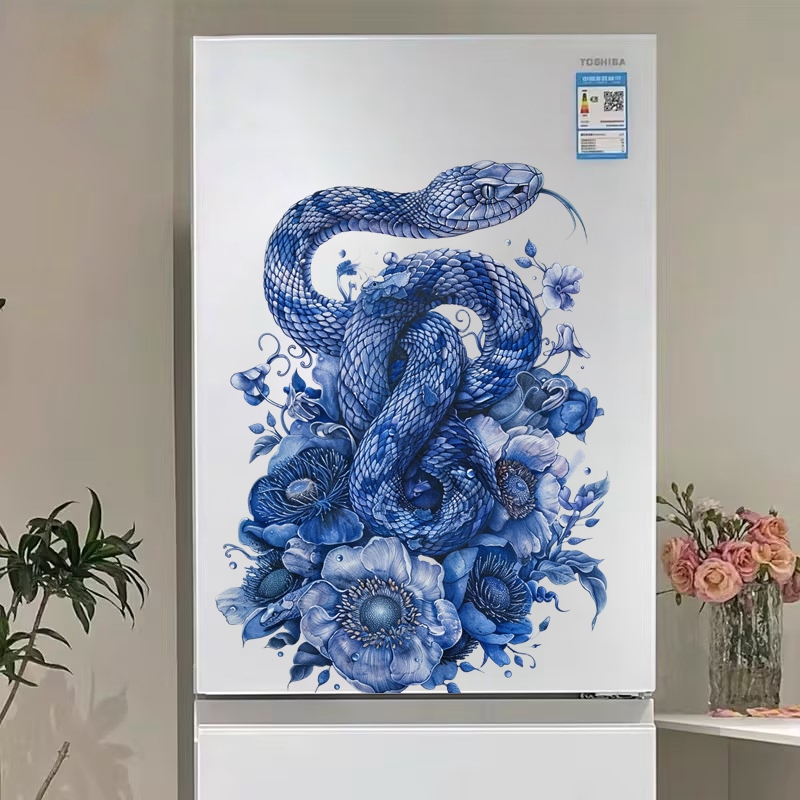 青花瓷个性青蛇贴纸装饰墙面门贴冰箱玻璃车贴遮丑防水自粘贴纸图片
