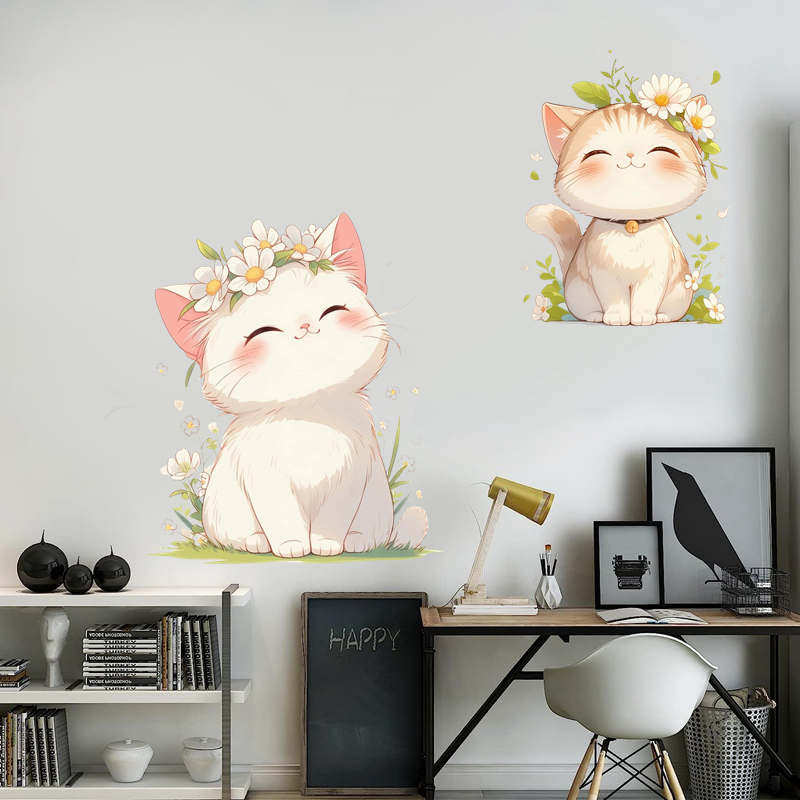 可爱小猫墙贴画客厅卧室装饰画出租屋房间创意自粘防水防晒贴纸,家居饰品,涂鸦墙贴,淘宝优惠券,粉丝福利购,淘宝优惠卷
