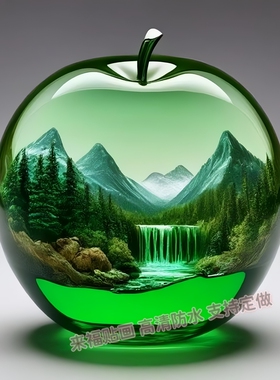 水晶绿色苹果贴纸防水立体装饰画
