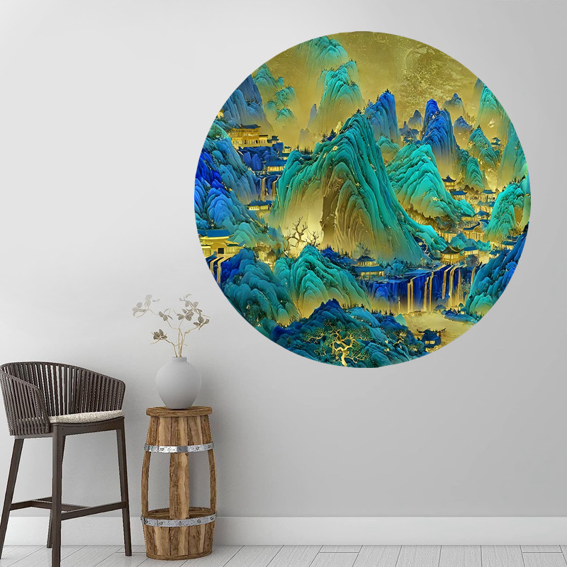 中式山水风景圆形贴画客厅卧室玄关装饰画自粘墙贴画遮丑防水贴画,家居饰品,软装墙贴,淘宝优惠券,粉丝福利购,淘宝优惠卷