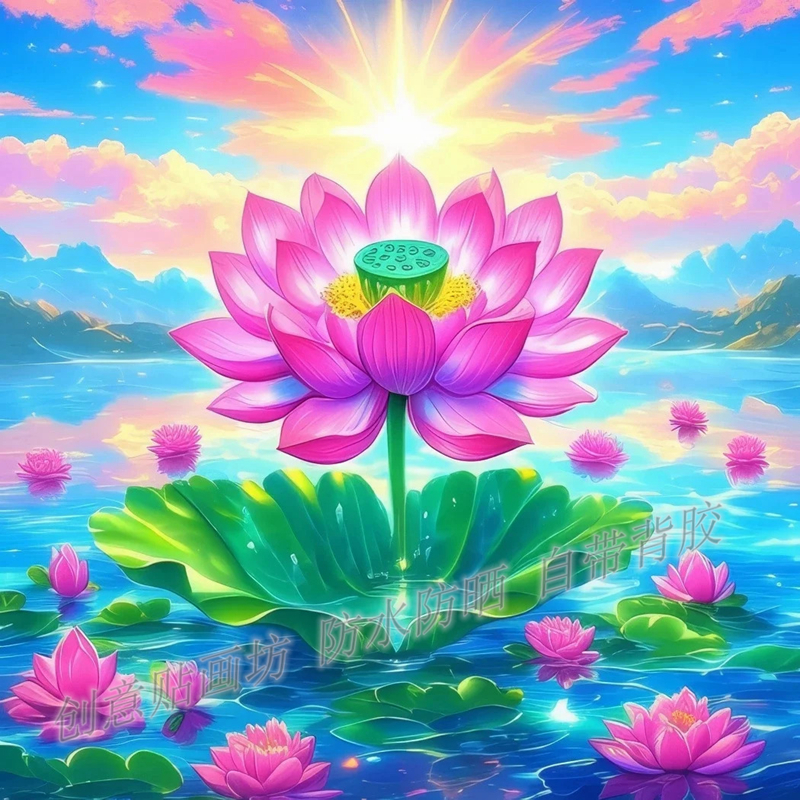 彩色荷花图案贴画自粘客厅卧室餐厅厨房卫生间墙面防水装饰墙贴纸图片