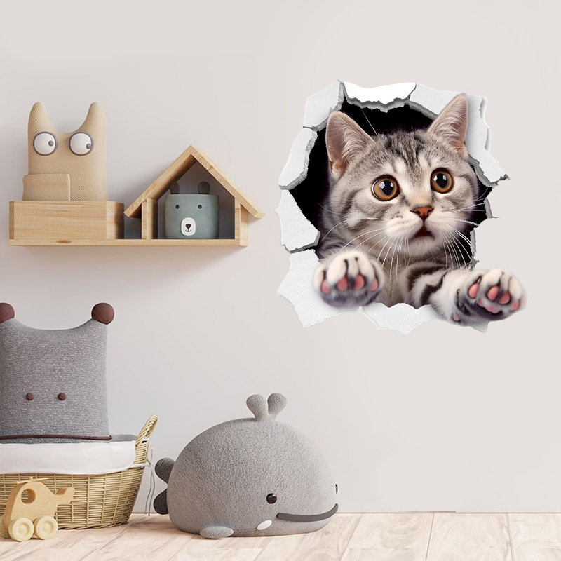 可爱治愈系猫咪图案自粘贴客厅宿舍出租屋墙面瓷砖呆萌猫咪贴纸画
