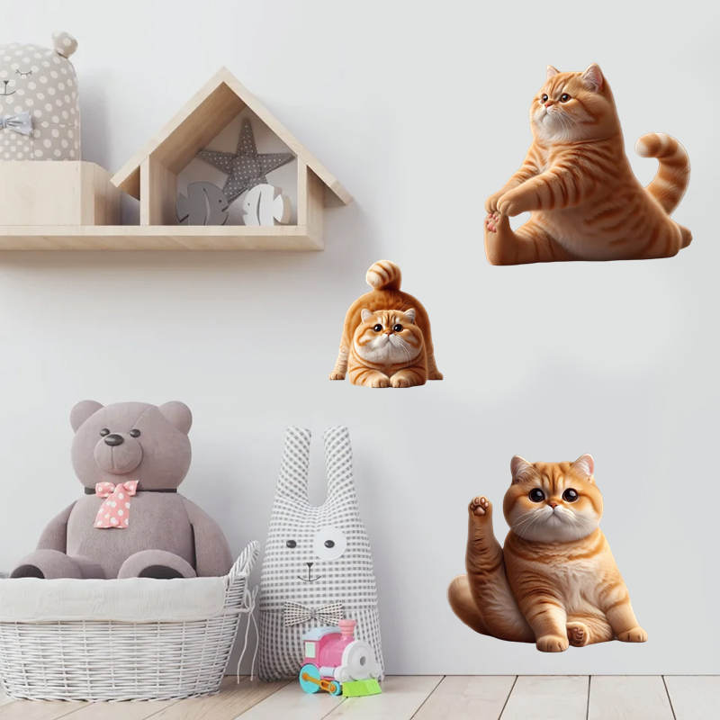 瑜伽猫猫贴纸可爱卡通猫咪装饰贴画儿童房卧室墙面遮丑贴画自粘图片
