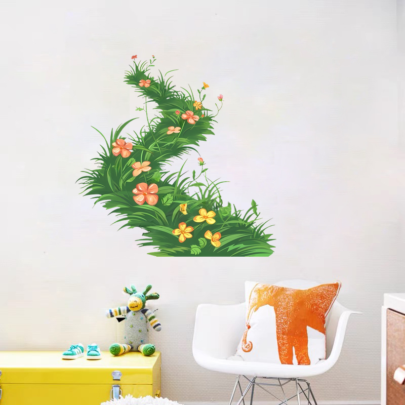 创意苔藓花卉墙贴儿童房卧室装饰贴纸卡通可爱墙贴画防水自粘