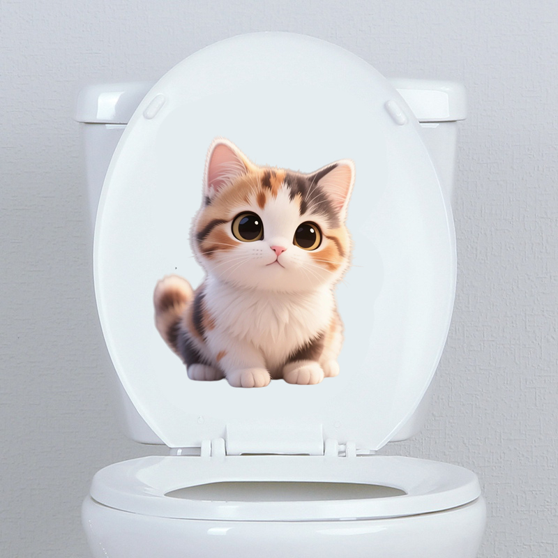 可爱小猫马桶贴纸卫生间装饰墙贴卡通萌宠贴画防水自粘